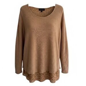 Flora Ashley Brown Wool Mohair Blend Sweater Sz XL Leopard Made in Italy